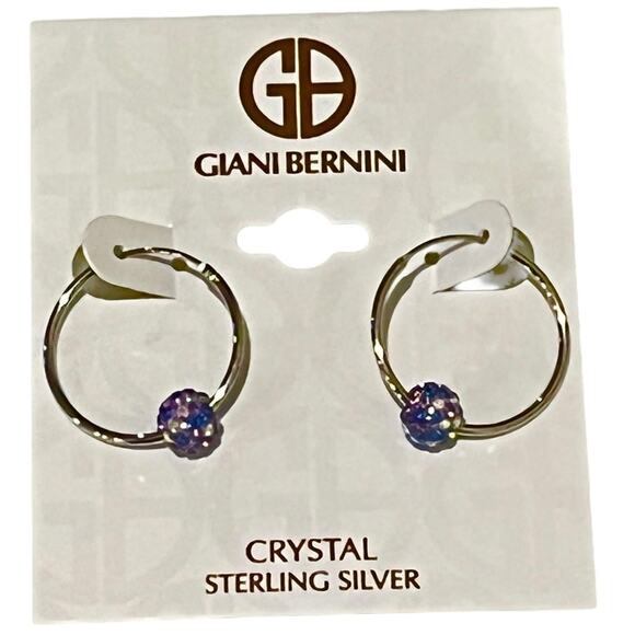 NEW Giani Bernini HOOP EARRINGS 1" Aurora Borealis Crystal Ball Sterling Silver - Picture 3 of 6